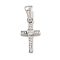 304 Stainless Steel Cubic Zirconia Pendants, Cross Charm, Stainless Steel Color, 18.5x10x2mm, Hole: 6x3mm