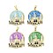 Rack Plating Brass Enamel Pendants, Long-Lasting Plated, Lead Free & Cadmium Free, Real 18K Gold Plated, Flat Round with MAKKAH Charm, Mixed Color, 30x26x3mm, Hole: 5.5x3.5mm