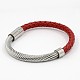 Fashionable Unisex Stainless Steel Braided Leather Cord Magnetic Clasps Bracelets BJEW-L237-06B-1