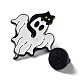 Ghost with Black Cat 合金エナメルブローチ  ハロウィンピン  ホワイト  30x25x1.5mm JEWB-E034-02EB-01-3