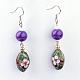 Trendy Cloisonne Oval Dangle Earrings with Spray Painted Glass Beads and Iron Earring Hooks EJEW-R089-03-4