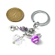 Porte-clés pendentif cœur en alliage et puces de pierres précieuses avec chamr en acrylique ange KEYC-JKC00541-3