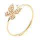 Cubic Zirconia Butterfly Open Cuff Bangle with Imitation Pearl BJEW-A123-25G-4