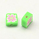 Handmade Polymer Clay Square with Flower Beads CLAY-Q214-8mm-M-2