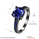 トレンディな真鍮ガラスラインストーンの指輪  ラウンド  サイズ6  ブルー  ガンメタ色  16.5mm RJEW-BB18916-6-3
