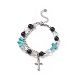 Bracelet en perles de pierres naturelles et synthétiques avec breloque croix BJEW-TA00184-03-1