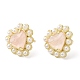 Pendientes de corazón de cuarzo rosa natural con cuentas de perlas de plástico EJEW-E599-02G-03-3