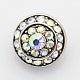 Flat Round Antique Silver Zinc Alloy Grade A Rhinestone Jewelry Snap Buttons SNAP-O020-17E-NR-1