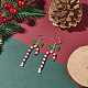 Bastoncino di zucchero natalizio con perline di vetro e orecchini pendenti con fiocco EJEW-TA00080-2