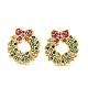 Rack Plating Brass Cubic Zirconia Christmas Wreath Stud Earrings EJEW-K245-48G-1