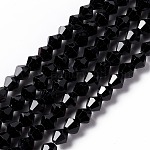 Perles en verre toupie noires à facettes, 6x6mm, Trou: 1.2mm, Environ 47~48 pcs/chapelet, 10.24 pouce ~ 10.43 pouces (26~26.5 cm)
