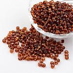 Une rond d'argent perles de graine de verre doublé trou rond, brun, 6/0mm, Trou: 4mm, environ 1.5 pcs/496 g
