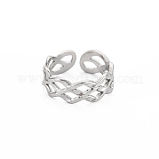 304 Stainless Steel Rhombus Hollow Open Cuff Ring for Women RJEW-S405-214P