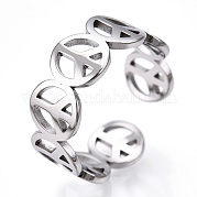 304 Stainless Steel Peace Sign Open Cuff Ring for Women RJEW-T027-08P