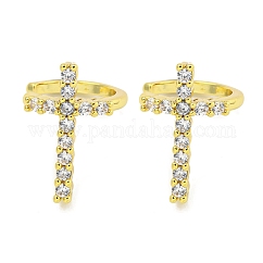 Pendientes de latón con micro pavimento de circonita, cruz, real 18k chapado en oro, 12.5x16.5mm