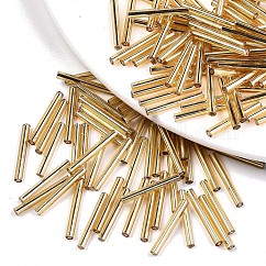 Cuentas de corneta de vidrio electrochapado, agujero redondo, colores metálicos, oro chapado, 17.5~20x1.5~2.5mm, agujero: 0.5~1 mm, aproximamente 2250 unidades / bolsa