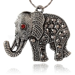 Strass lega di stile tibetano grandi ciondoli,  cadmio& piombo libero, elefante, argento antico, ematite, 43x51x5.5mm, Foro: 3.5 mm