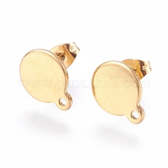 Placcatura ionica (ip) 304 acciaio inossidabile orecchini a perno, con piastra piatta, rotondo e piatto, oro, 12mm, 12.5x10x1mm, ago :0.8mm