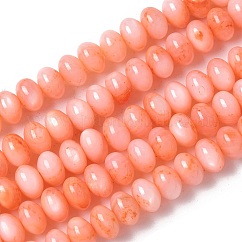 Naturali di acqua dolce perline shell fili, rondelle, tinto, arancione, 6x3.5~4mm, Foro: 1 mm, circa 97~99pcs/filo, 15.08~ 15.47 pollice (38.3~39.3 cm)