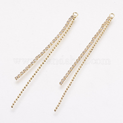 Strass grandi ciondoli, con accessori di ottone, oro reale placcato, chiaro, 65~70x1~1.5mm, Foro: 2 mm