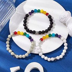 Ensemble de bracelets extensibles en perles de pierres précieuses naturelles rondes chakra 3 pièce&nbsp;BJEW-JB10953