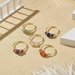 Anello da dito con perline intrecciate rotonde in pietre preziose naturali&nbsp;RJEW-JR00550