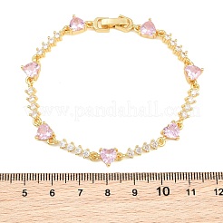 Bracciali a catena con maglie a cuore in ottone e pavé di zirconi cubici per donna&nbsp;KK-CBA68DA-10G-02