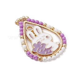 Colgante de lágrima con cuentas de semillas de vidrio con temática de Pascua y conejo&nbsp;PALLOY-MZ00580-04
