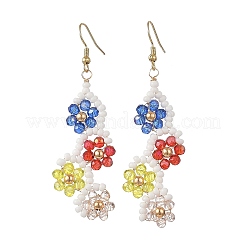 Boucles d'oreilles pendantes en verre et perles de rocaille en forme de fleur&nbsp;EJEW-MZ00773