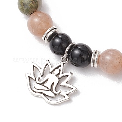 Braccialetti elastici con perline di unakite naturale e pietra di luna multipla&nbsp;BJEW-JB11951-02