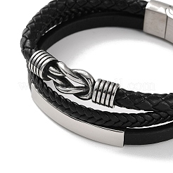 Geflochtene mehrsträngige Armbänder aus schwarzem PU-Leder für Herren&nbsp;BJEW-K243-37AS