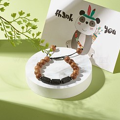 Bracelet en perles rondes tressées en bois naturel&nbsp;BJEW-JB07345
