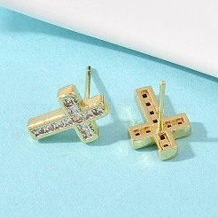 Boucles d'oreilles à tige en laiton avec micro pavé de zircons cubiques transparents&nbsp;EJEW-F400-22B-G