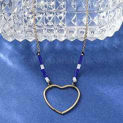 Colliers pendentifs en acier inoxydable 304 et perles de verre bleu pour femmes&nbsp;NJEW-A045-26B-G