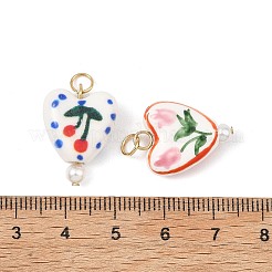 Handbemalte Herzanhänger aus Porzellan mit Blumen- und Kirschmuster&nbsp;PALLOY-JF05560