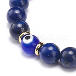 Lapislazzuli naturali (tinti) e bracciale elasticizzato con perline rotonde malocchio&nbsp;BJEW-JB08713-05