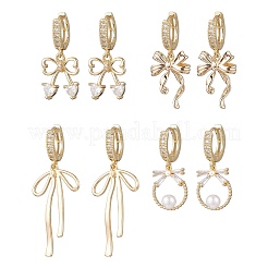 4 paio di orecchini a cerchio in ottone con micro pavé di zirconi cubici trasparenti&nbsp;EJEW-JE06503