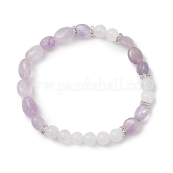 Braccialetti con perline di giada bianca naturale e ametista lavanda rotondi e a pepite per le donne&nbsp;BJEW-JB13146