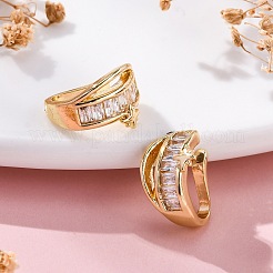 Orecchini a polsino con stella in ottone micro pavé e zirconi cubici trasparenti&nbsp;EJEW-H147-17G