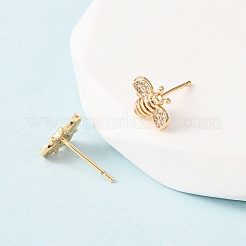 Pendientes de botón con diseño de abejas de circonitas cúbicas transparentes y micropavé de latón&nbsp;EJEW-L278-10G