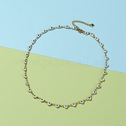 Herz bösen blick 304 edelstahl emaille link ketten armbänder & halsketten schmuck sets&nbsp;SJEW-JS01153