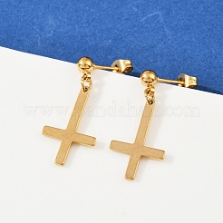 Christliche Ohrstecker mit umgedrehtem Kreuz aus Edelstahl 201&nbsp;EJEW-P314-01A-G