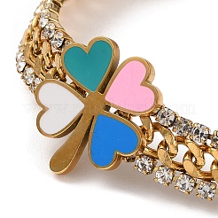 Ionenplattierung (IP) goldenes 304 Edelstahl-Emaille-Klee-Gliederarmband&nbsp;BJEW-D025-02G