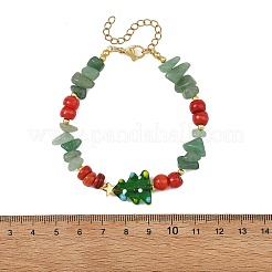 Handgefertigter Weihnachtsbaum aus Glasperlen & Armbänder aus natürlichem grünem Aventurin & gefärbten Süßwassermuschelsplittern&nbsp;BJEW-TA00760