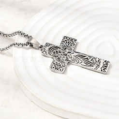 Religione 201 collane con ciondolo a croce vergine cava in acciaio inossidabile per uomo e donna&nbsp;NJEW-Z118-01P