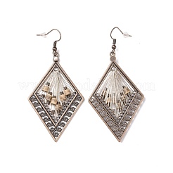 3 paires 3 styles demi-anneau & triangle & losange coton tressé boucles d'oreilles pendantes et boucles d'oreilles créoles avec perles de bois&nbsp;EJEW-P200-02R