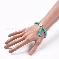 Bracciali elasticizzati fatti a mano in perle di argilla polimerica&nbsp;BJEW-JB05079