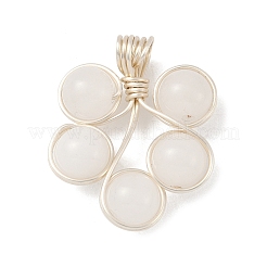 Pendentifs en perles rondes enroulées en fil de cuivre en onyx noir naturel (teint et chauffé)/jade blanc/jade de Malaisie/quartz rose/cristal de quartz&nbsp;PALLOY-JF03536-01
