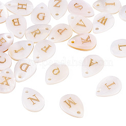 26 Stück 26 Stile natürliche Muschel Tropfen Charms mit goldfarbenen Metall Buchstabenscheiben&nbsp;SHEL-TAC0004-02