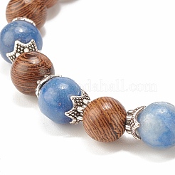 Bracciale elasticizzato da donna con perline rotonde in legno wengé naturale e pietre preziose&nbsp;BJEW-JB07935